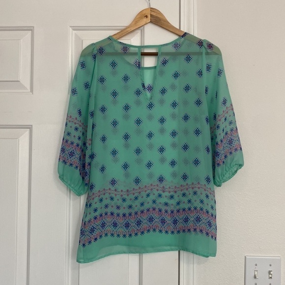 Everly boho sheer blouse in soft turquoise. - Picture 4 of 14